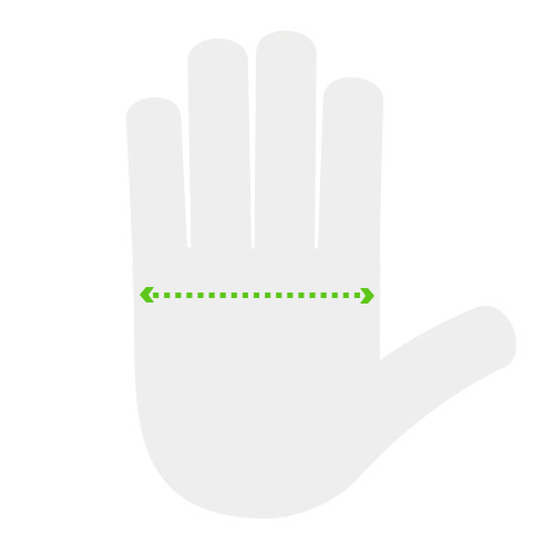 hand measurement guide image - measure horizontally across your palm at the widest point